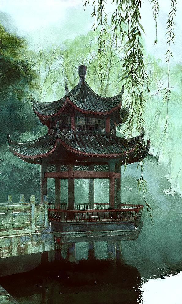 低花树映小妆楼,春入眉心两点愁. 斜倚栏干背鹦鹉,思量何事不回头.