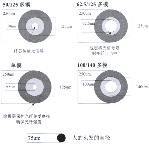 对于典型的纤芯直径8μm模场直径大纸10μm的单模光纤可以比多模