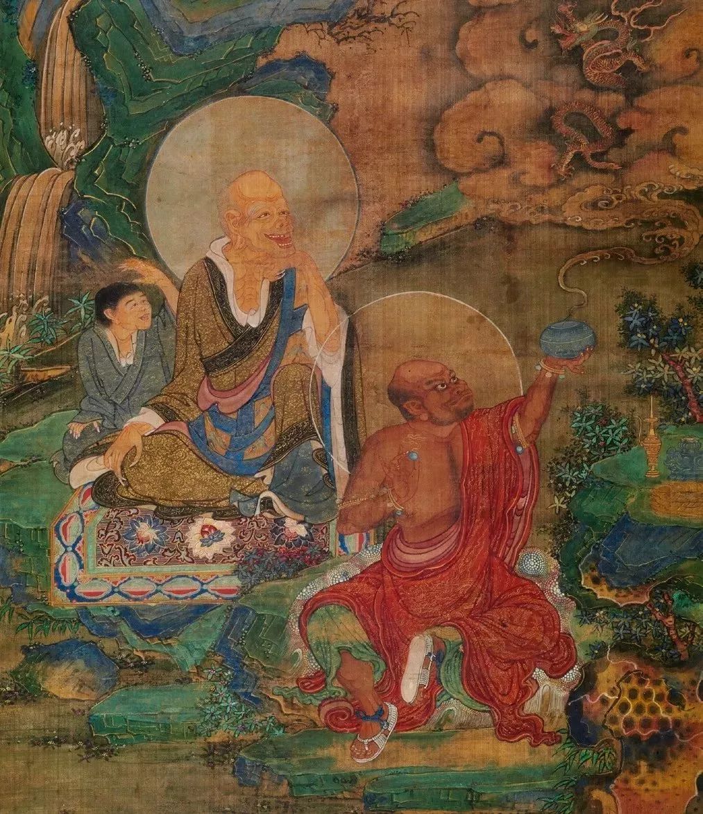 跋罗堕尊者,伽伐蹉尊者(局部 明代,绢本,纵119厘米,横62厘米