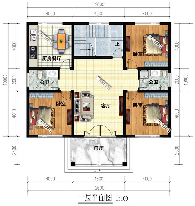 126×10米二层别墅,简单方正实用,小家庭都爱建