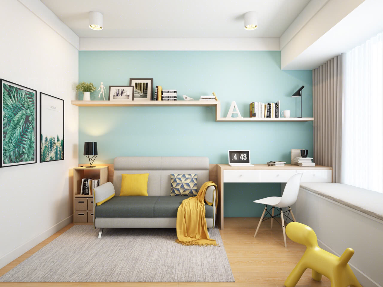 130㎡现代风格效果图,多功能房设计是亮点,清爽明亮又实用!