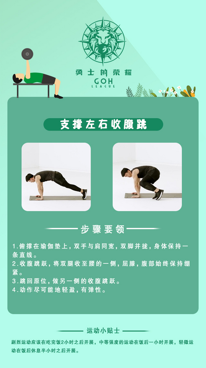 健身教学图解《支撑左右收腹跳》!