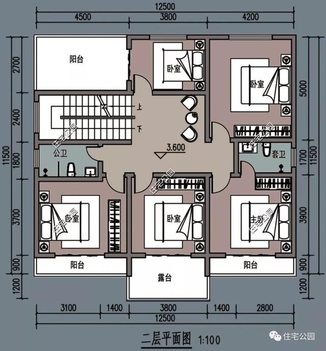 新农村别墅12x11米,2层6卧4卫,四平八稳造价经济适合老百姓