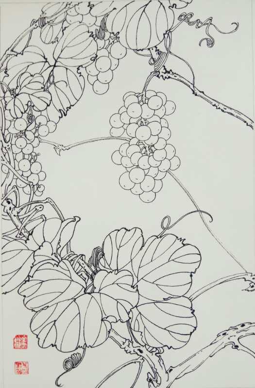24,叶志军的钢笔画九百三十八——葡萄(中性笔白描花卉习作)