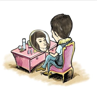 自恋者自我欣赏,自我抚摸,自我玩弄,直至获得彻底的满足