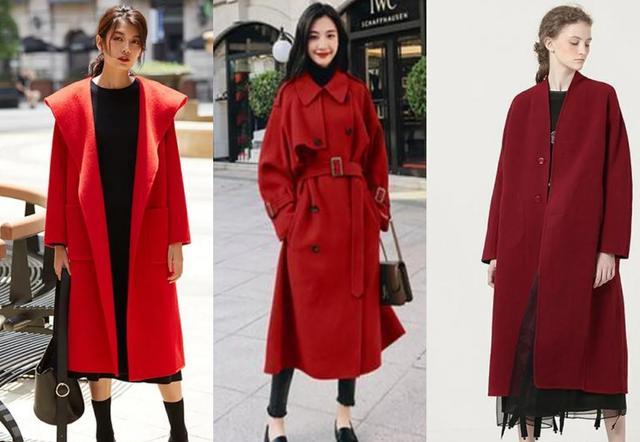 红色格纹大衣和黑色九分小脚裤,搭配平底鞋很潮很时尚