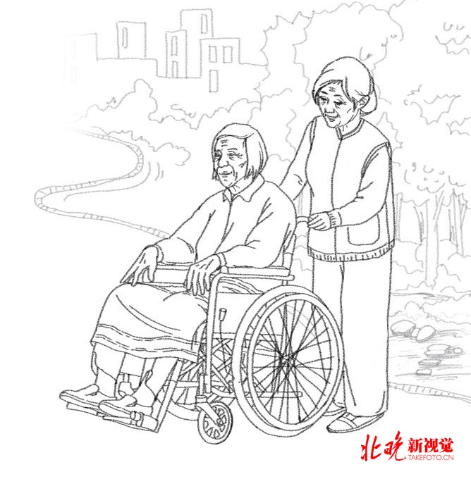 照顾老人图片简笔画图片