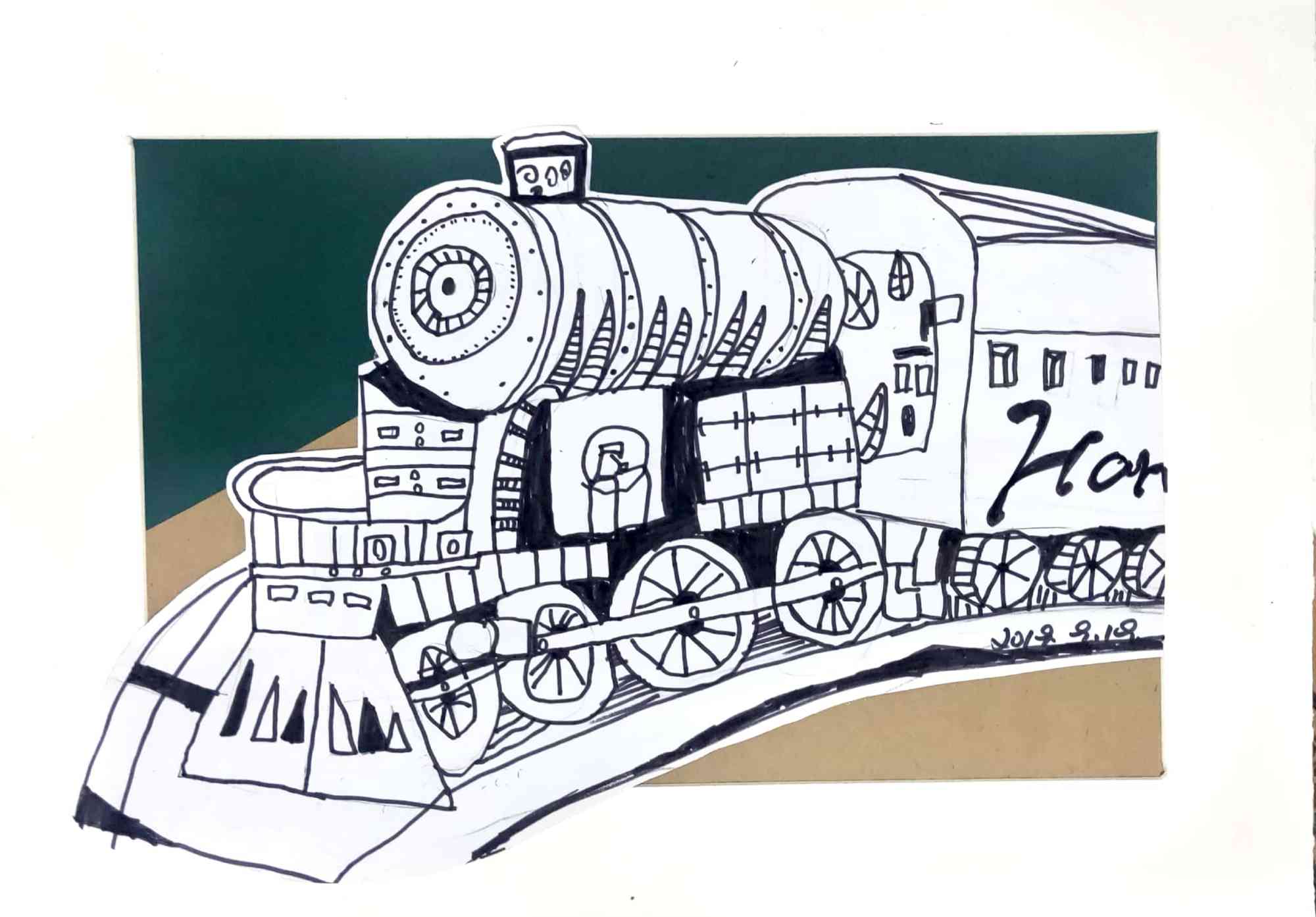 蒸汽火车绘画作品图片