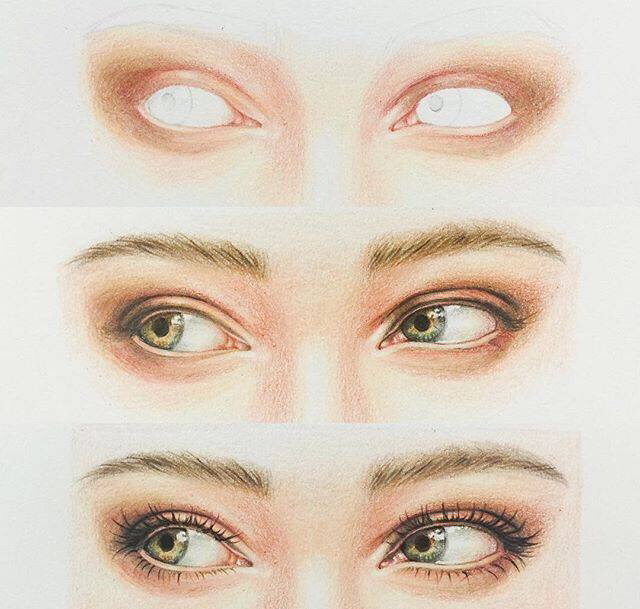 彩铅手绘,眼睛眉毛特写,画的超传神