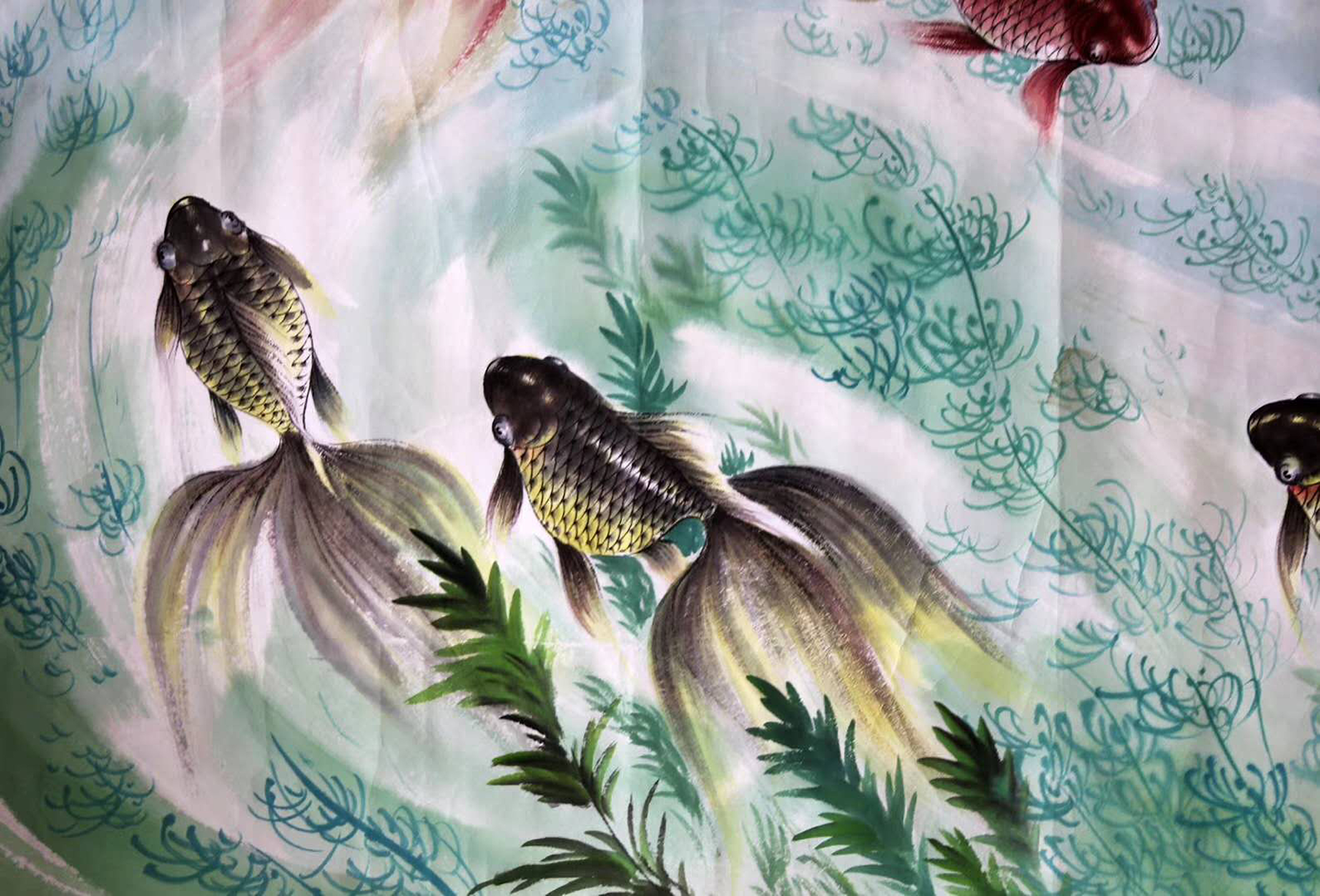 花鸟画,金鱼荷花图. 图1-6花鸟画:中朝友谊画廊.
