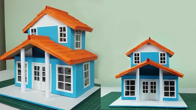 漂亮的房屋模型,手工难度4颗星,材料是快递盒子(图解2-1)