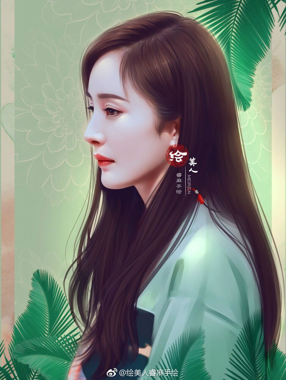 杨幂手绘美图:心染沉香,念起你,展颜轻笑在眉弯