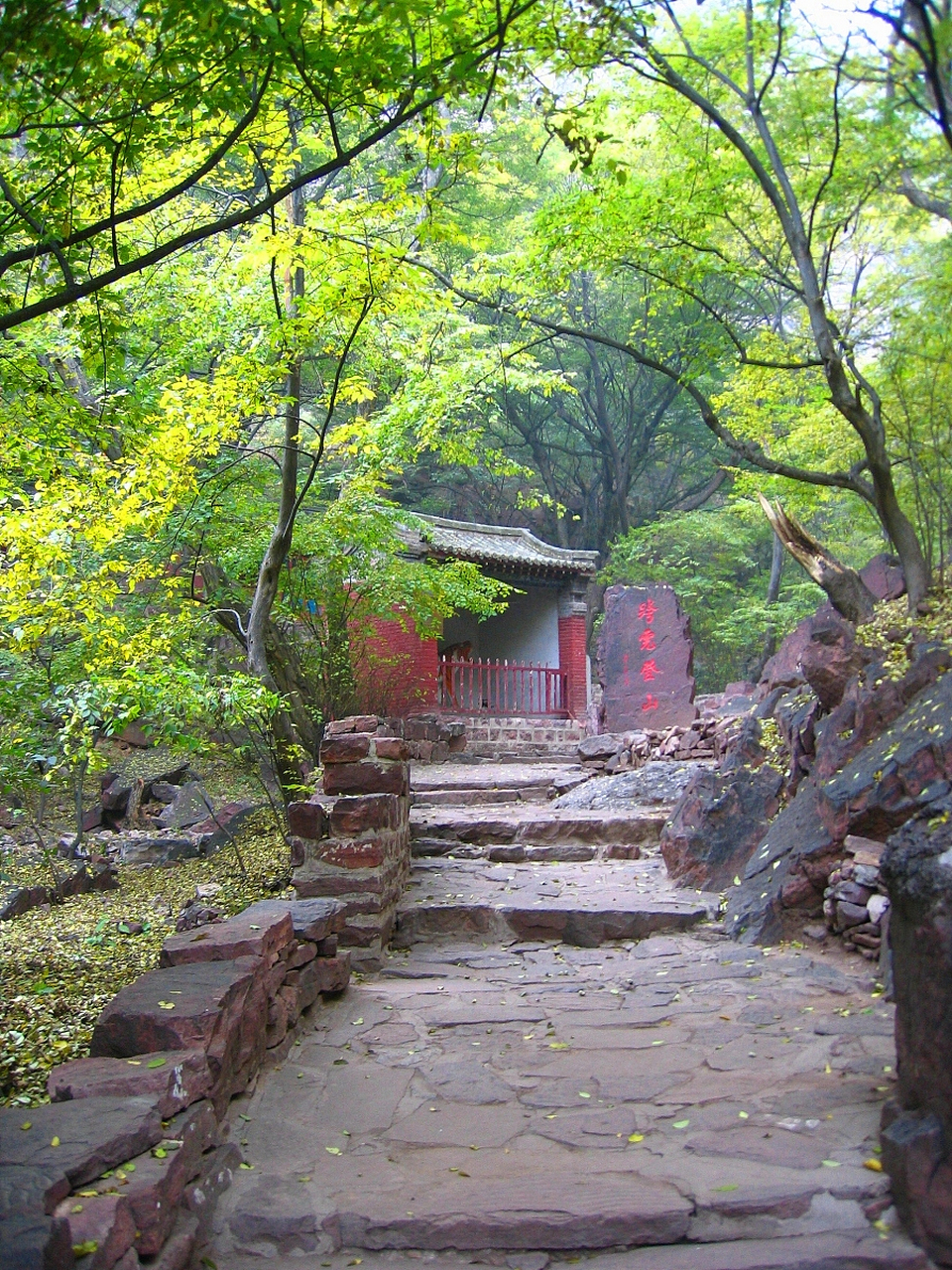 石门寺以较其它寺庙独有的特色远近闻名:寺前一山峰,峰上立有高141米
