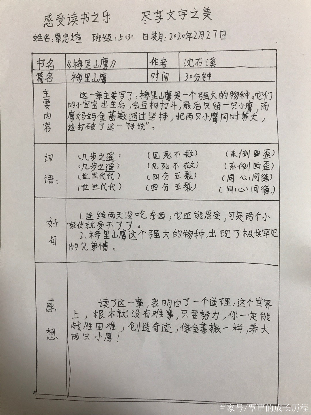 五年級小學生的讀書筆記再次出爐!