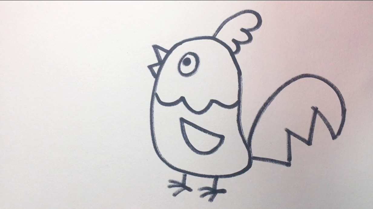 美术绘画教程,简笔画教你画“动漫卡通公鸡”一看就会