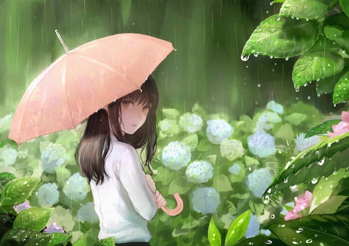 动漫美图:下雨天里的撑伞少女,二次元唯美图片欣赏