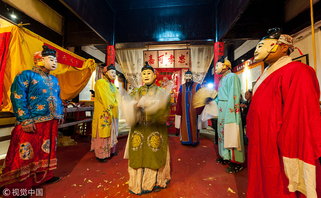 "中国戏剧活化石"傩戏上演安徽刘街,正月十五最隆重