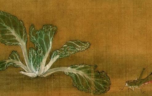 描绘蔬菜草虫的工笔花鸟画《野蔬草虫图》