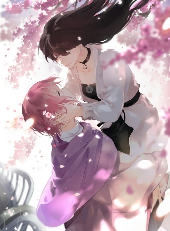 二次元清新梦幻的人物插画,色彩唯美靓丽,画风有一种忧郁美