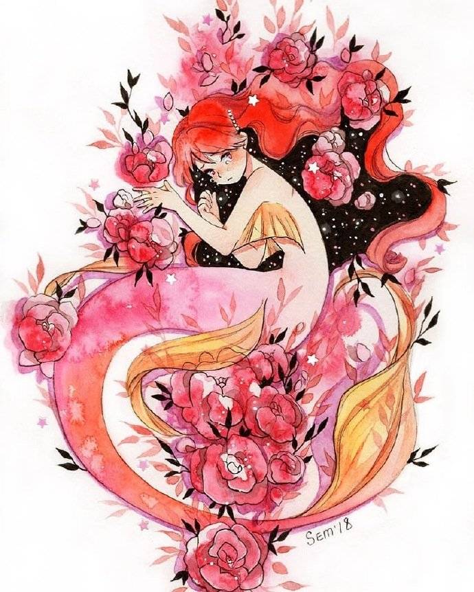 一组漂亮的美人鱼主题创意插画作品,水彩手绘稿很清新!