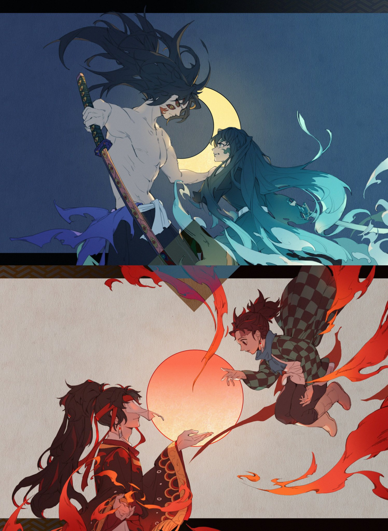 鬼灭之刃拍大片:封面人物炭治郎,继国兄弟日月本同辉,仿继子们