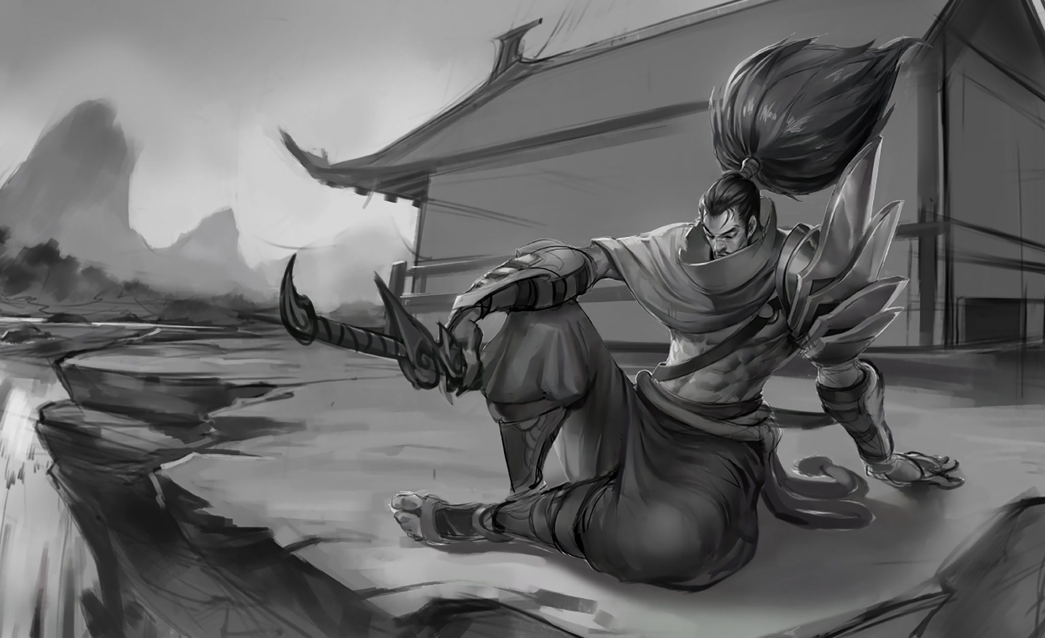 lol:英雄联盟亚索原画过程图,作者是国人画师潘诚伟