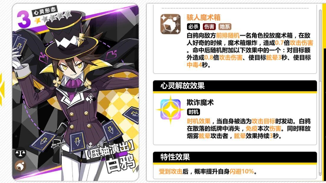 心灵战争压轴演出白鸦打法攻略 技能解析及徽章推荐
