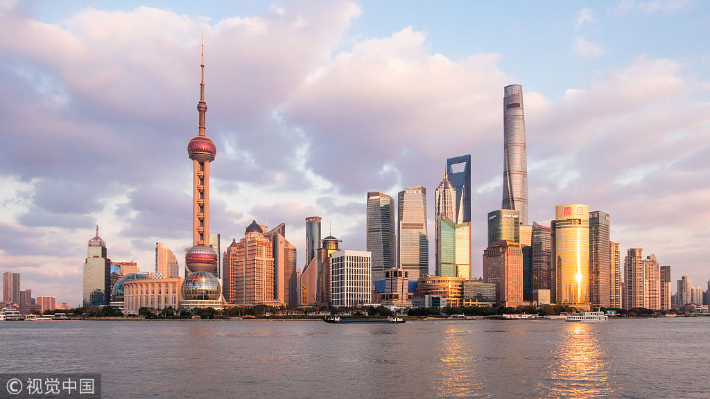 上海外滩落霞缤纷 陆家嘴摩天大楼城市风景优美