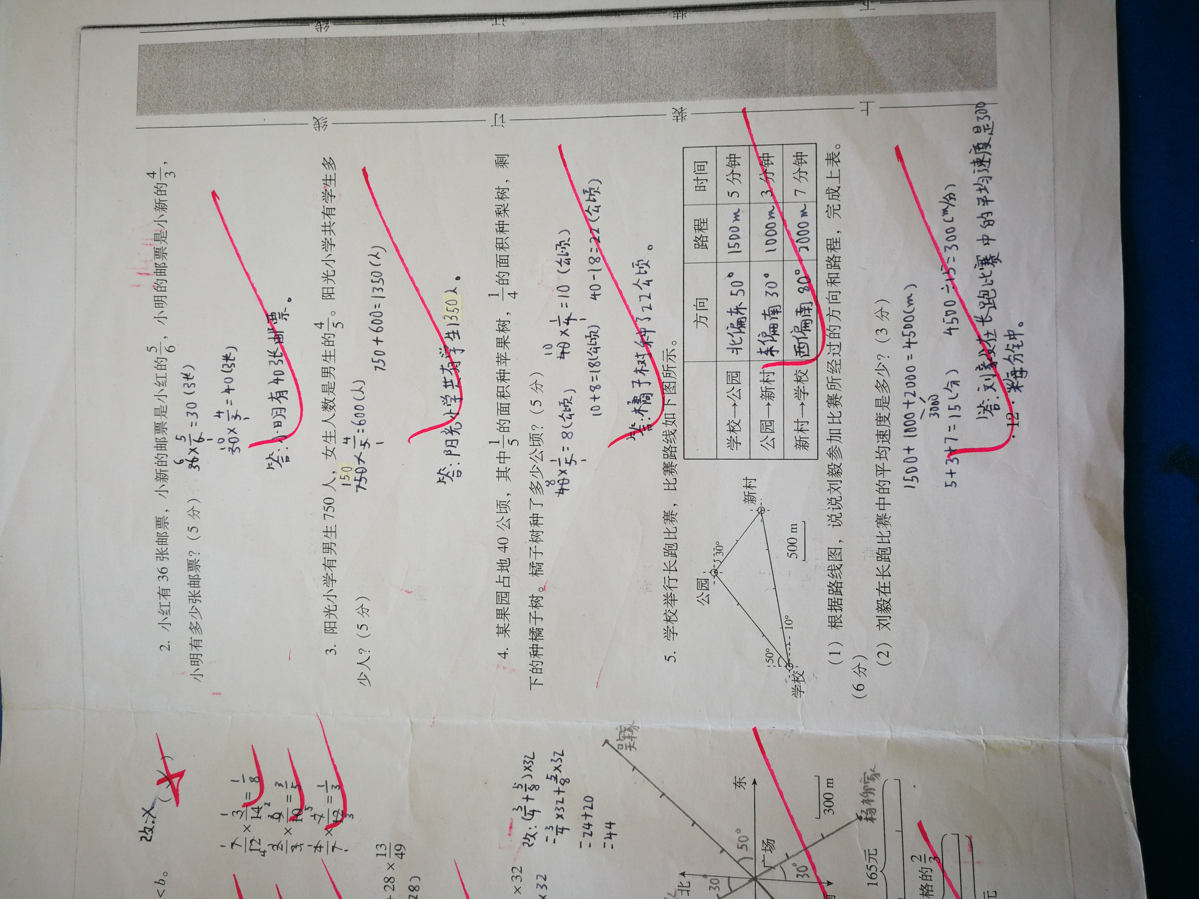 这是刚刚批改出来的学生月考试卷