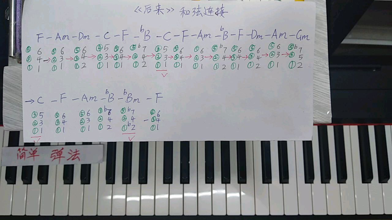 钢琴即兴伴奏,《后来》和弦连接,练习中读出和弦音