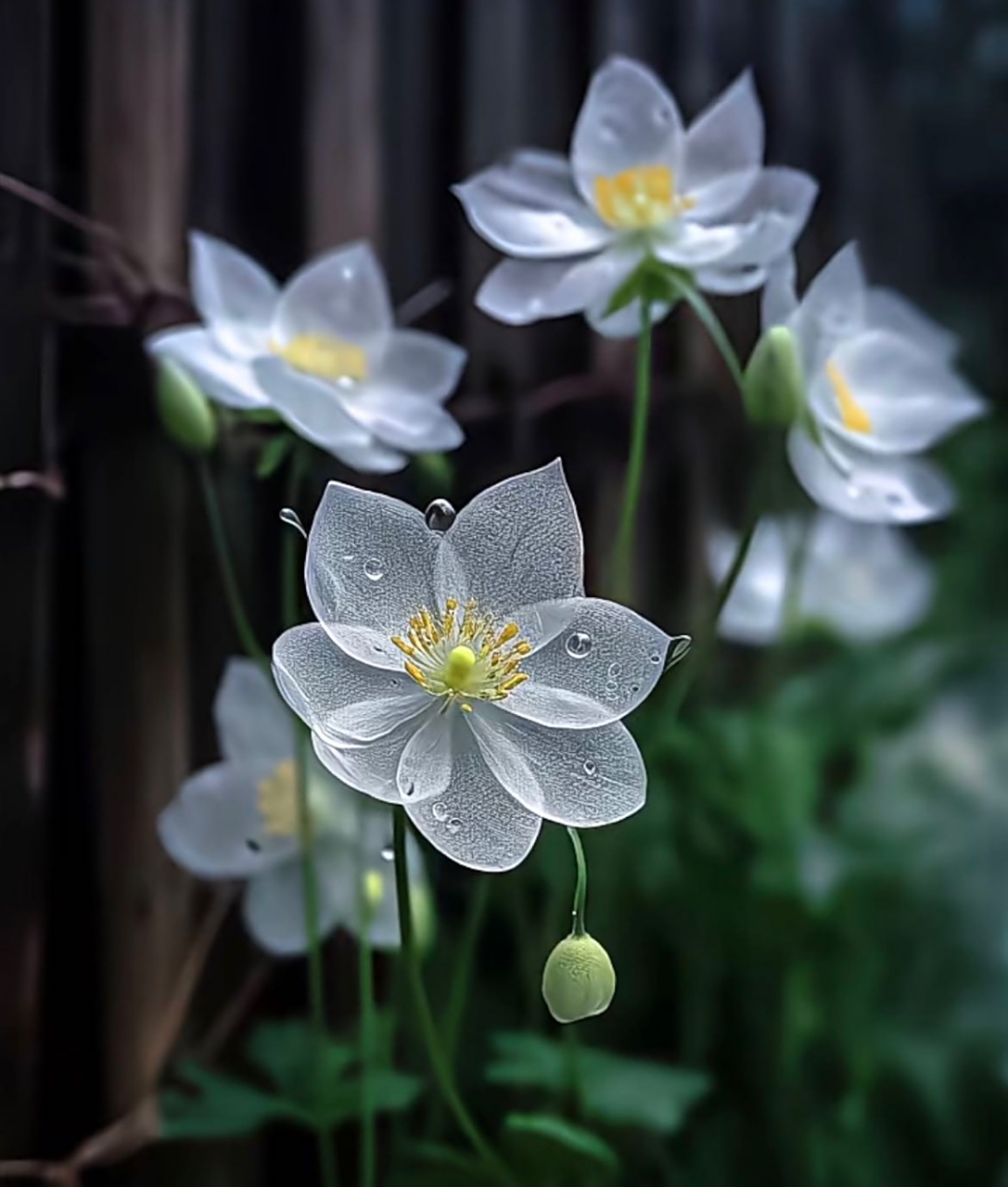 好美的山荷叶花,淋雨后变成透明,雨过天晴后变回白色,它的花语是"纯净