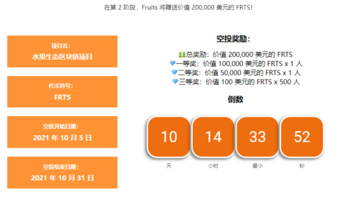 Fruits第二轮空投,通过完成简单的任务,参与瓜分价值20万U的 FRTS代币!