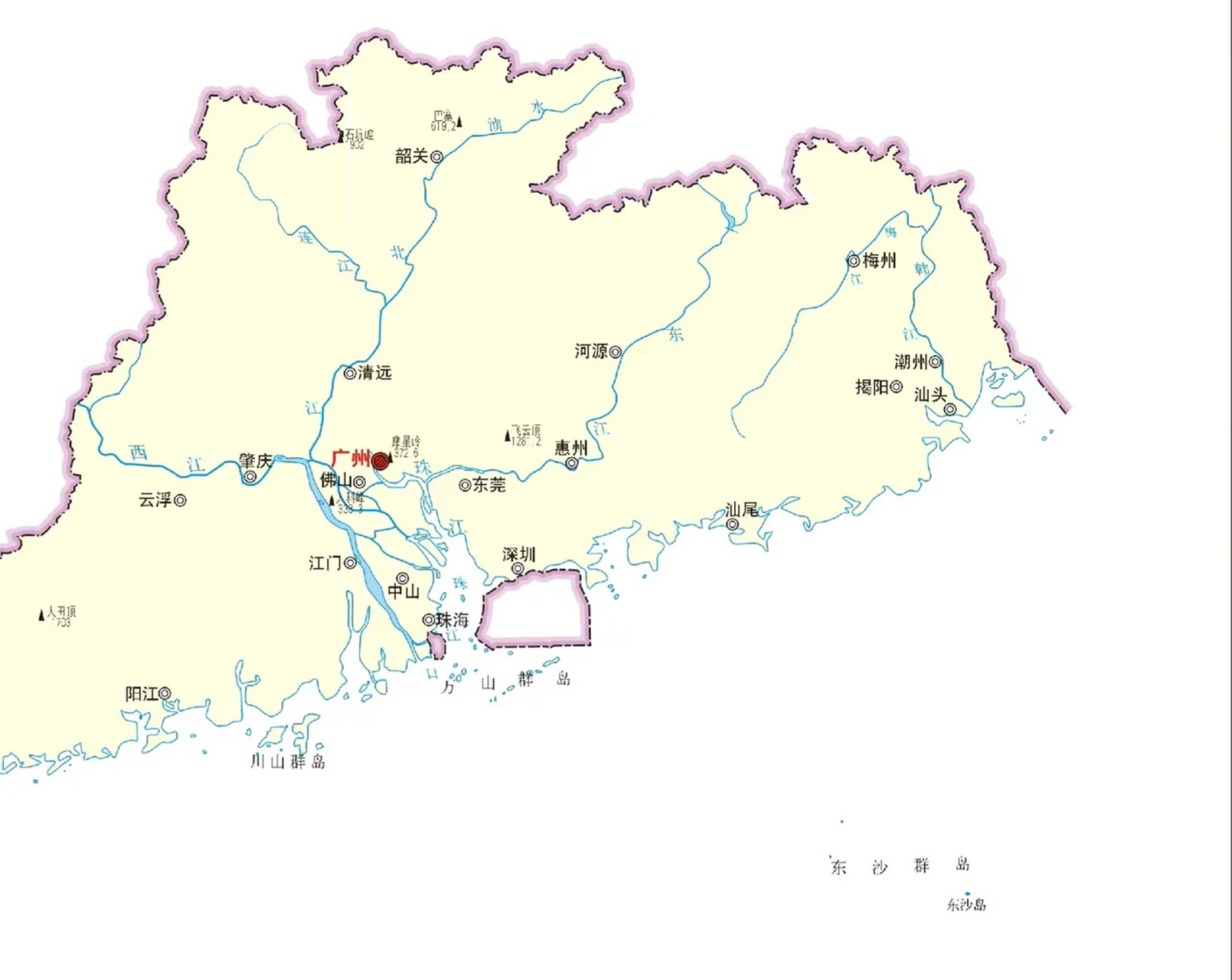 西江是珠江水系中最大的河流,但是广东省河长最长三条的河流中却没有