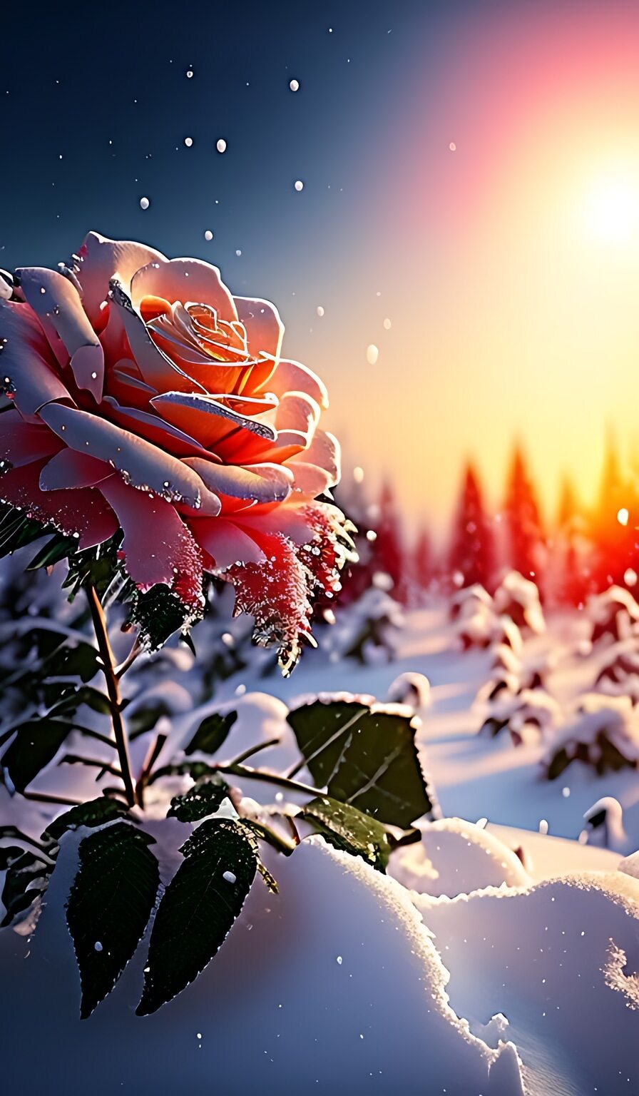 大雪中的红玫瑰