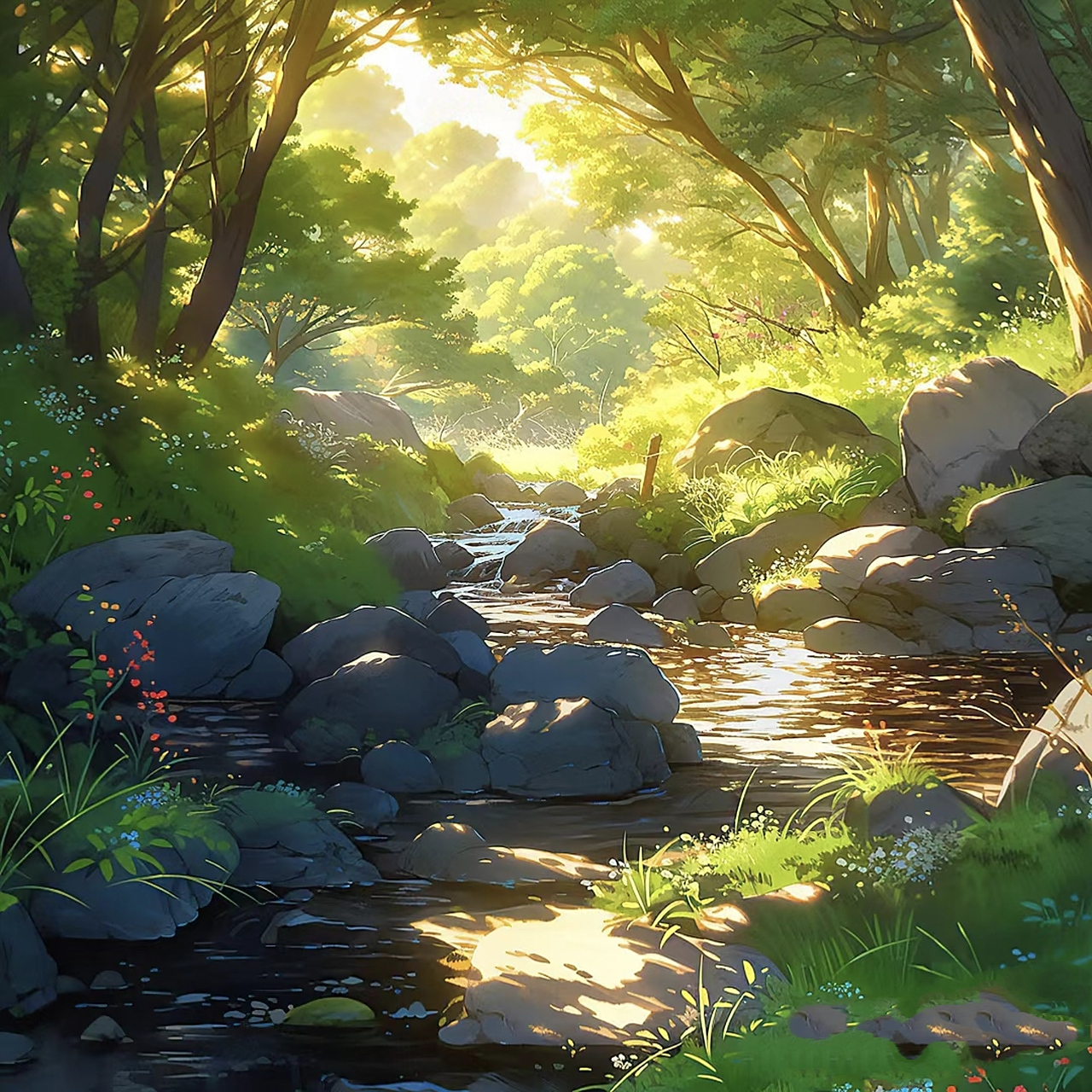 宫崎骏动画里的小溪#ai绘画# #场景# #二次元