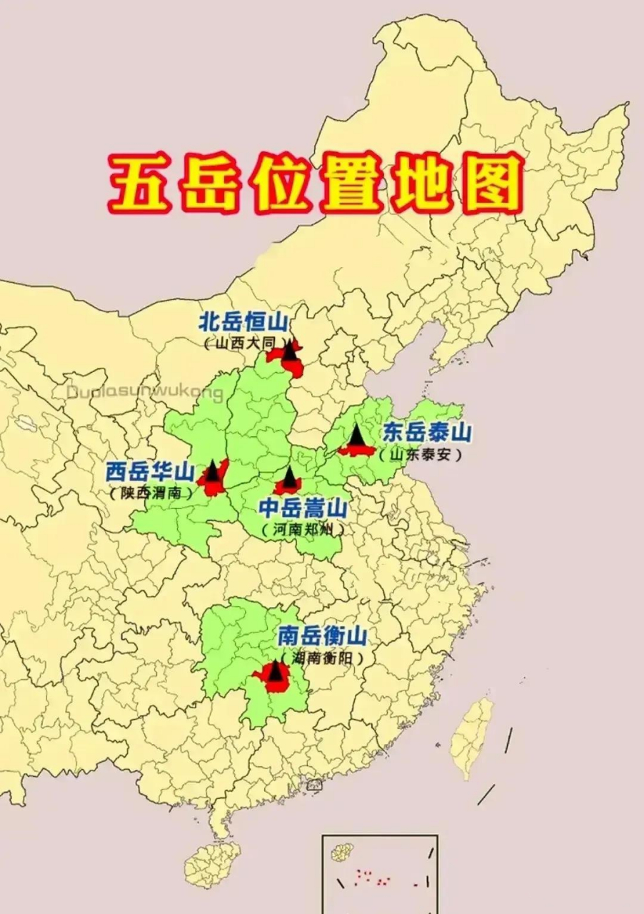 五岳的地理位置,五行相连
