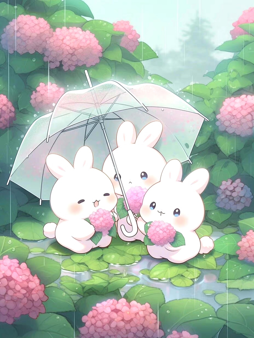 治愈系:雨中的小兔子,真的可爱极了!我愿做雨天为你打伞的那个人.
