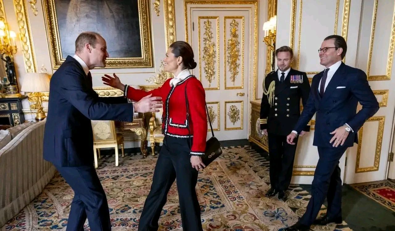 瑞典王储夫妇访回英国时,威廉王子这表情太夸张了