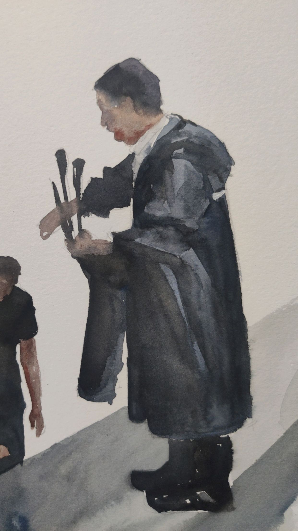 水彩速写第28集,画雨后钓鱼的大叔