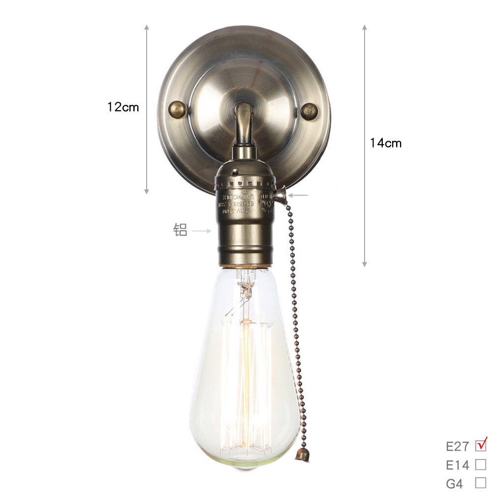 Portalámparas Retro E27 Edison, soporte para interruptor de luz de pared Retro, decoración del hogar, 220V (cremallera de bronce verde)
