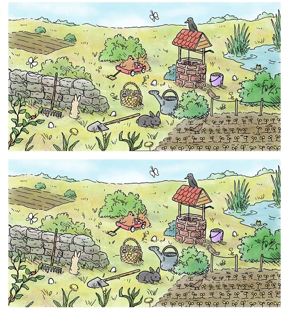 图中上下两部分, 有几处不同的地方, 你能找出来吗?