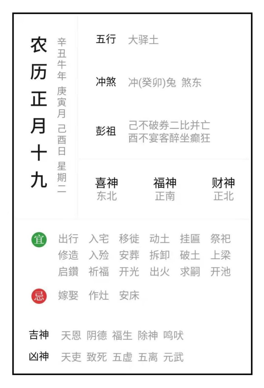 【龙吟通胜】3月2日 正月十九 己酉日.