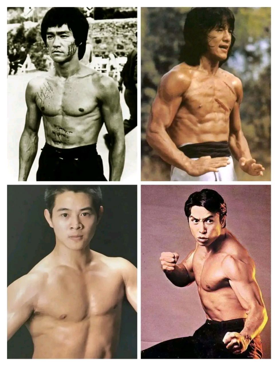巅峰时期四个人肌肉对比图 李小龙,成龙,李连杰,甄子丹 肌肉最有魅力