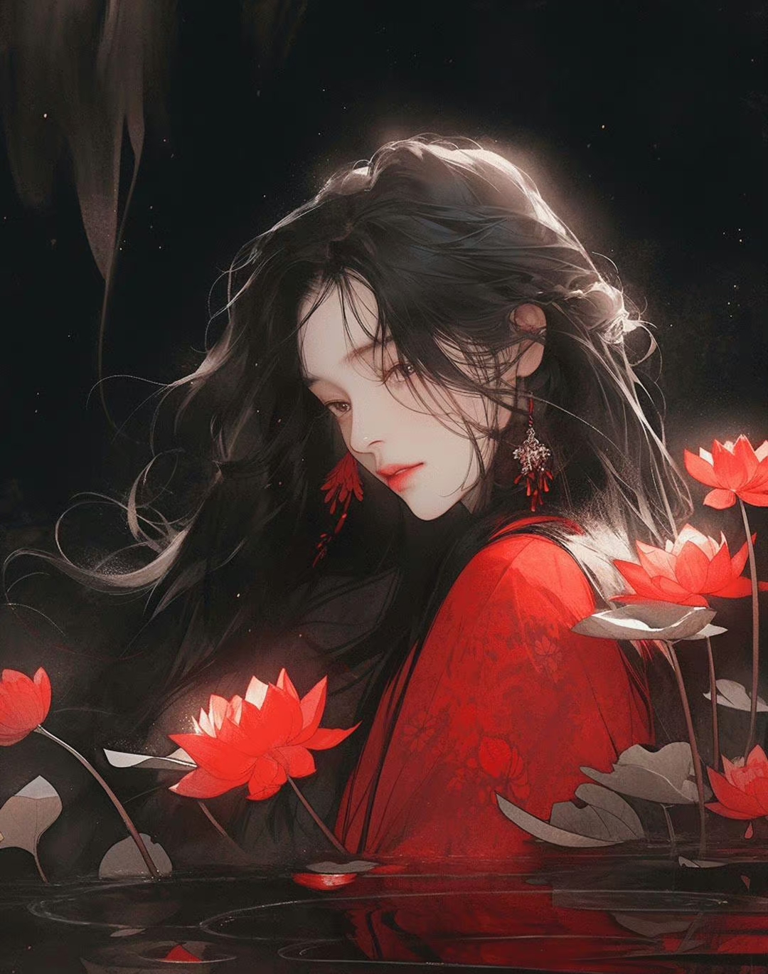 古风红衣莲花仙子头像~ 生活本不苦,苦的是我们欲望过多;人心本无累