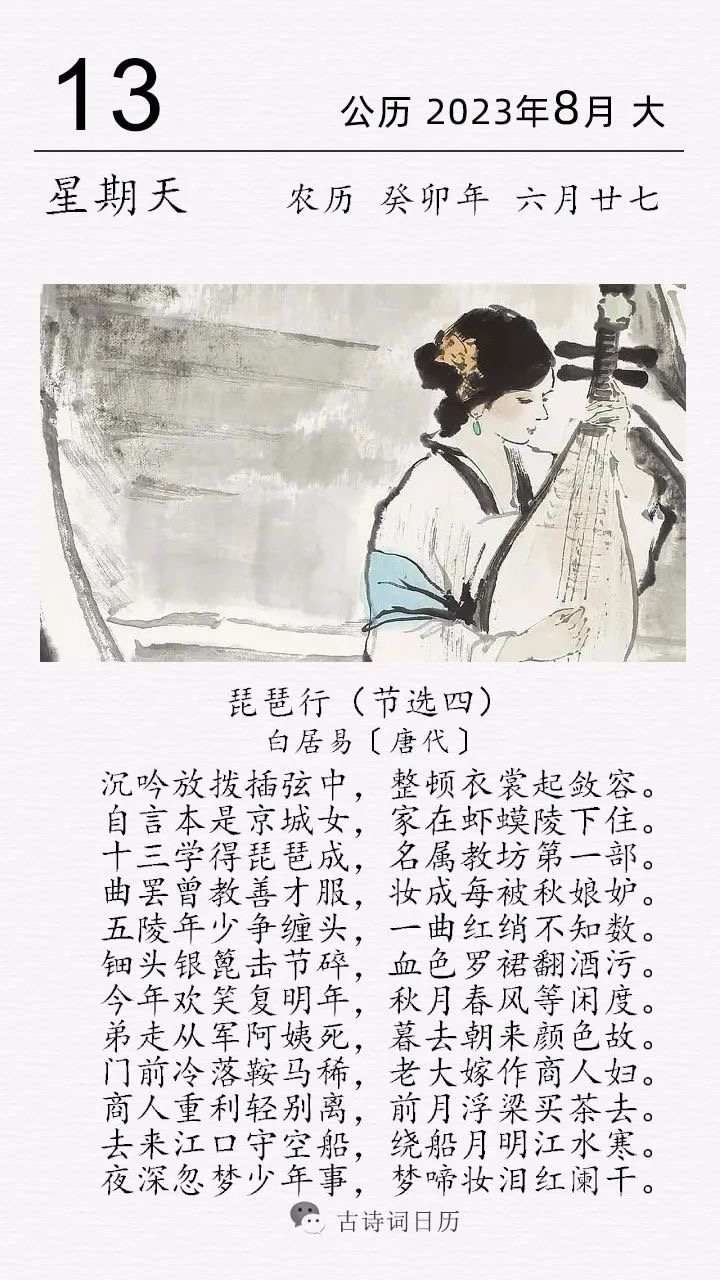 这是《琵琶行》中一段关于琵琶女身世的描写,也是引起诗人共鸣的原因