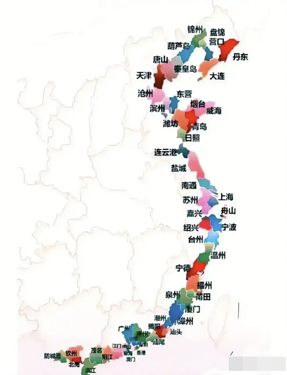 中国53个沿海城市地图图片