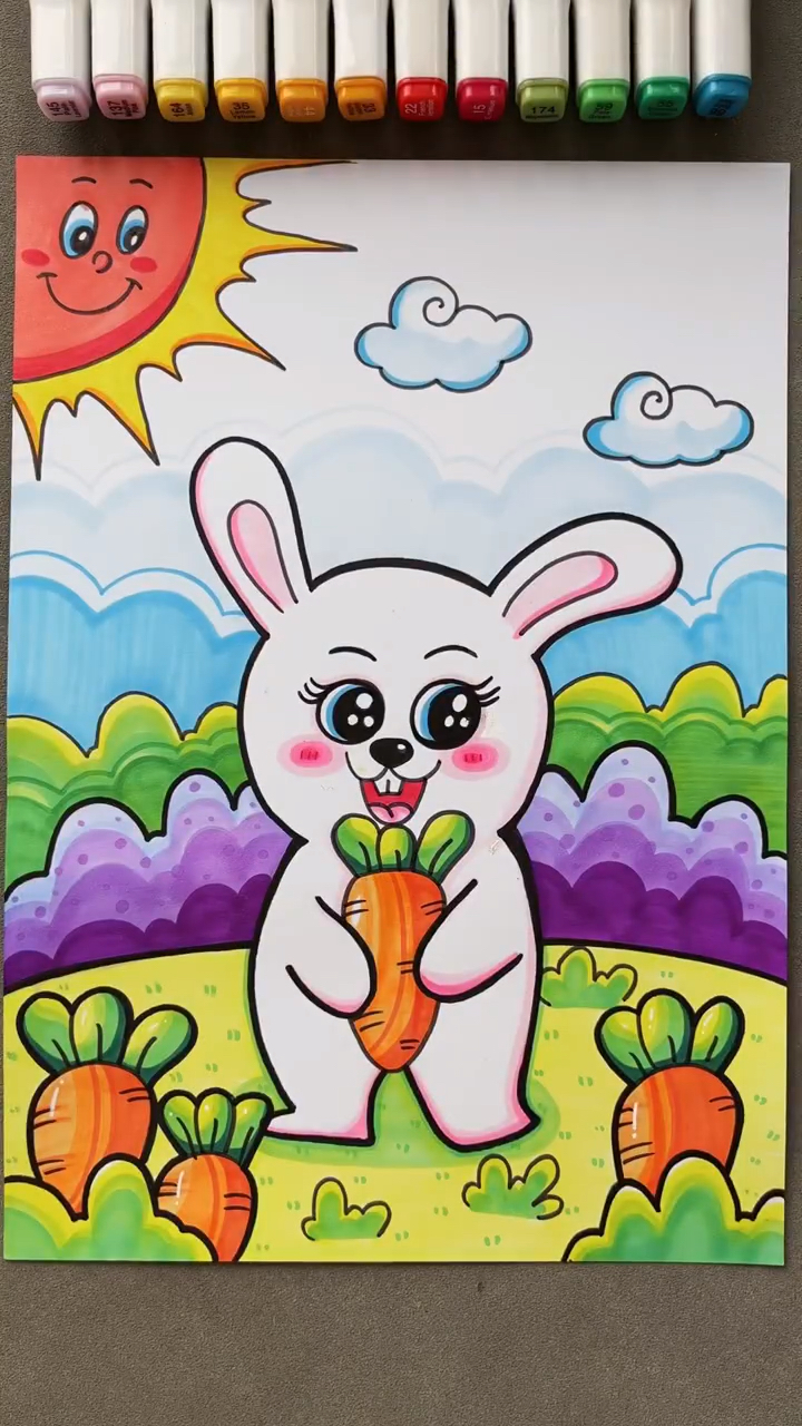 小兔子爬山坡的简笔画图片