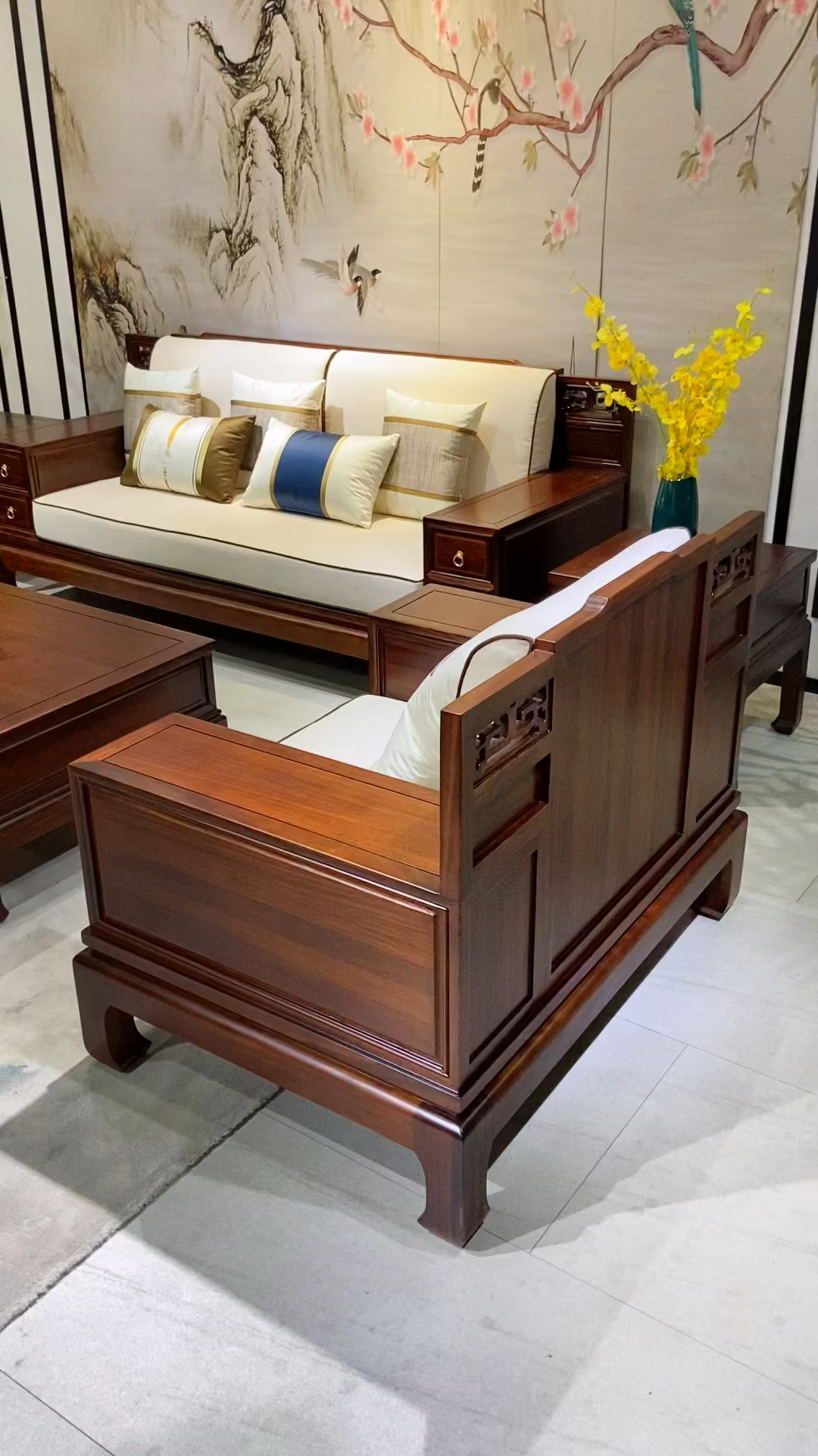 新中式家具实木沙发马蹄脚款
