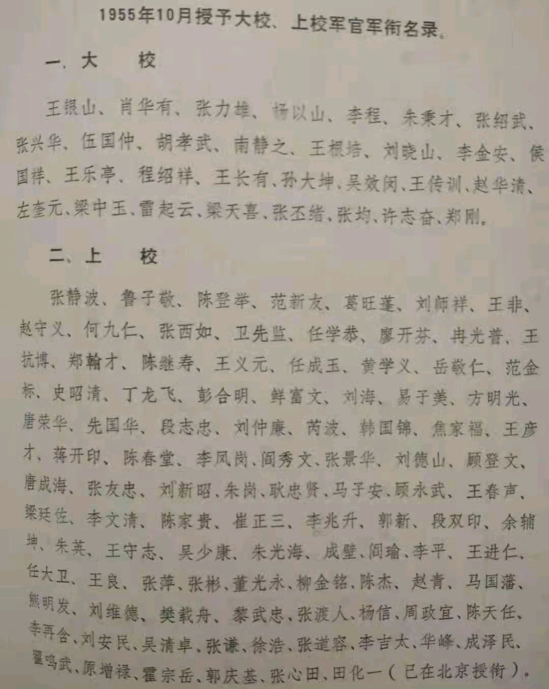 1955年9月昆明军区授衔大校