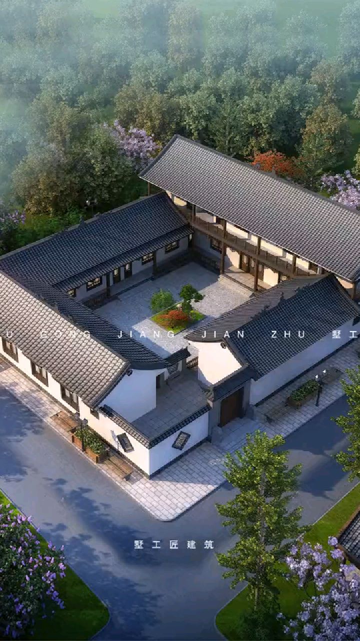 东西面宽25米南北进深30米,占地509㎡农村中式一层四合院别墅#别墅